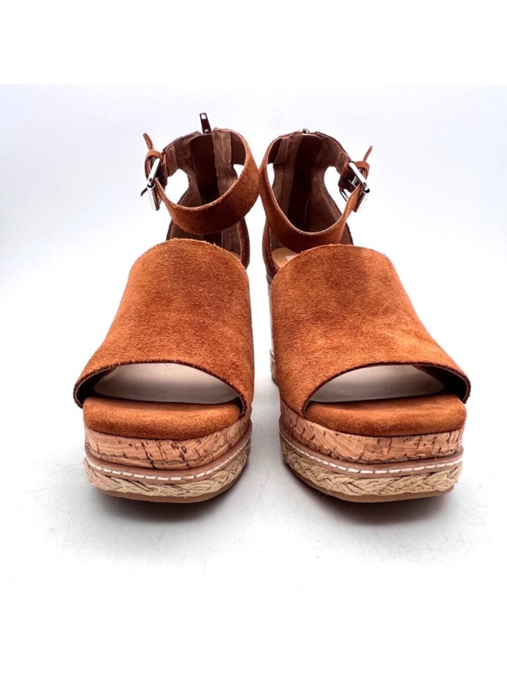 Dolce Vita Wedge Espadrille Sandals Brown Suede Open Toe Size 9 Cork & Jute Rope - Picture 7 of 13